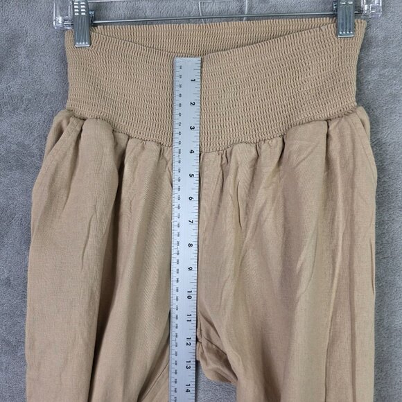 Womens Ingrid & Isabel Maternity Smocked Waist Tan Linen Blend Pants Size S - Picture 4 of 9
